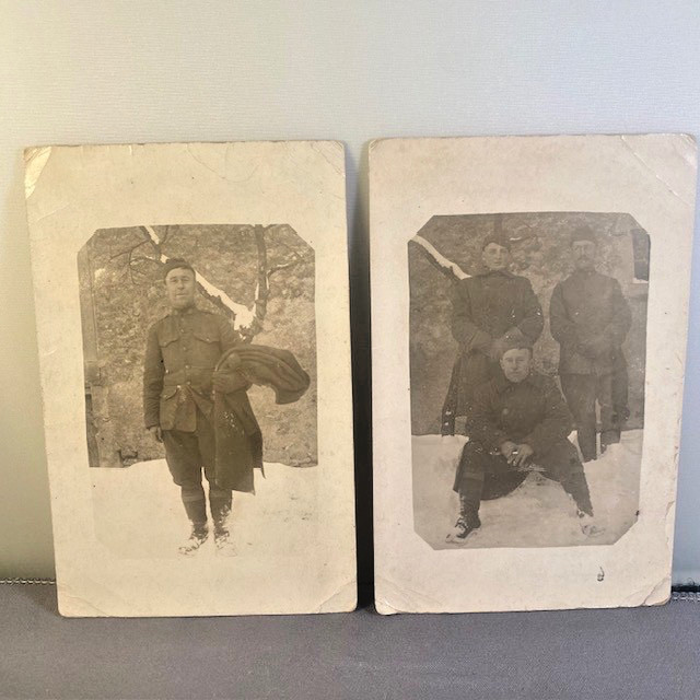 2 WWI Era Italian Soldiers RPPC Uniform Snow Real Photo Postcards Vintage 1910s