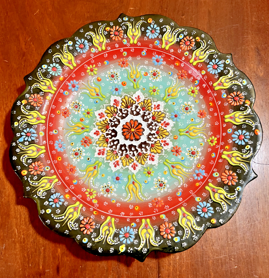 Handcrafted Mina Plate Enamel 3D Painted Decorative Wall Art Multicolor 11.5\