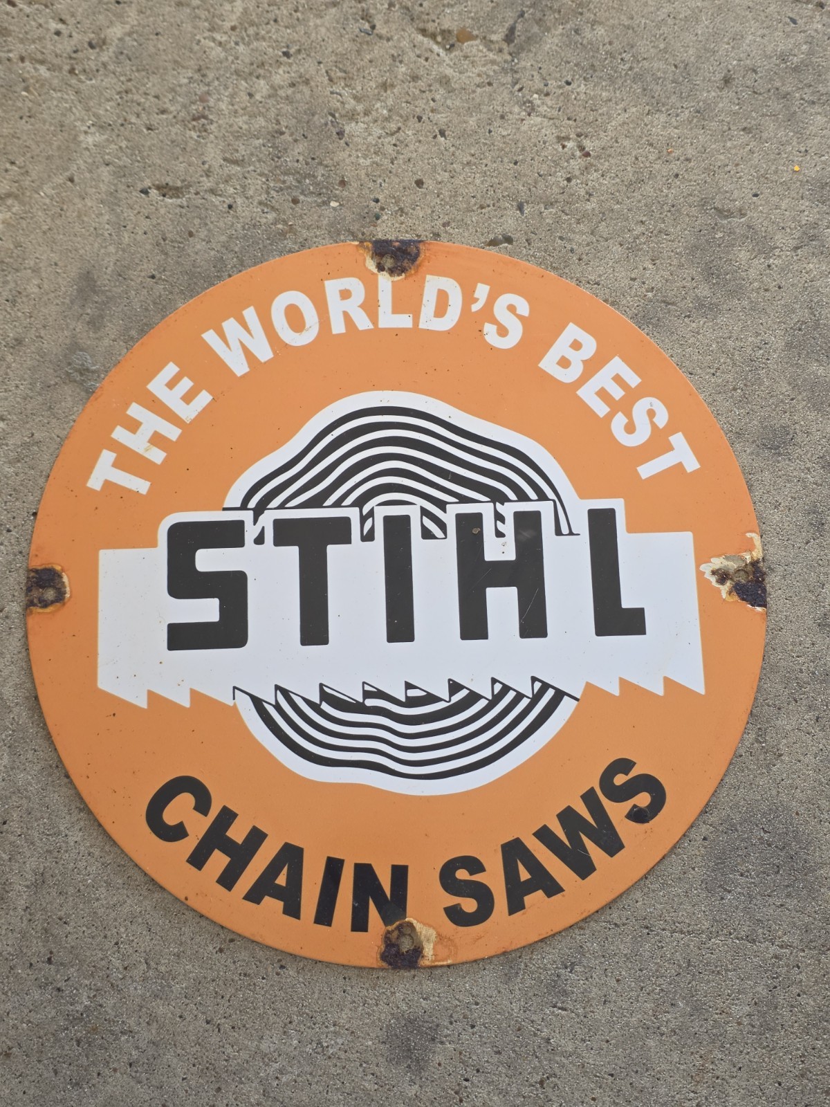 VINTAGE STIHL THE WORLD'S BEST CHAINSAW PORCELAIN SIGN 12