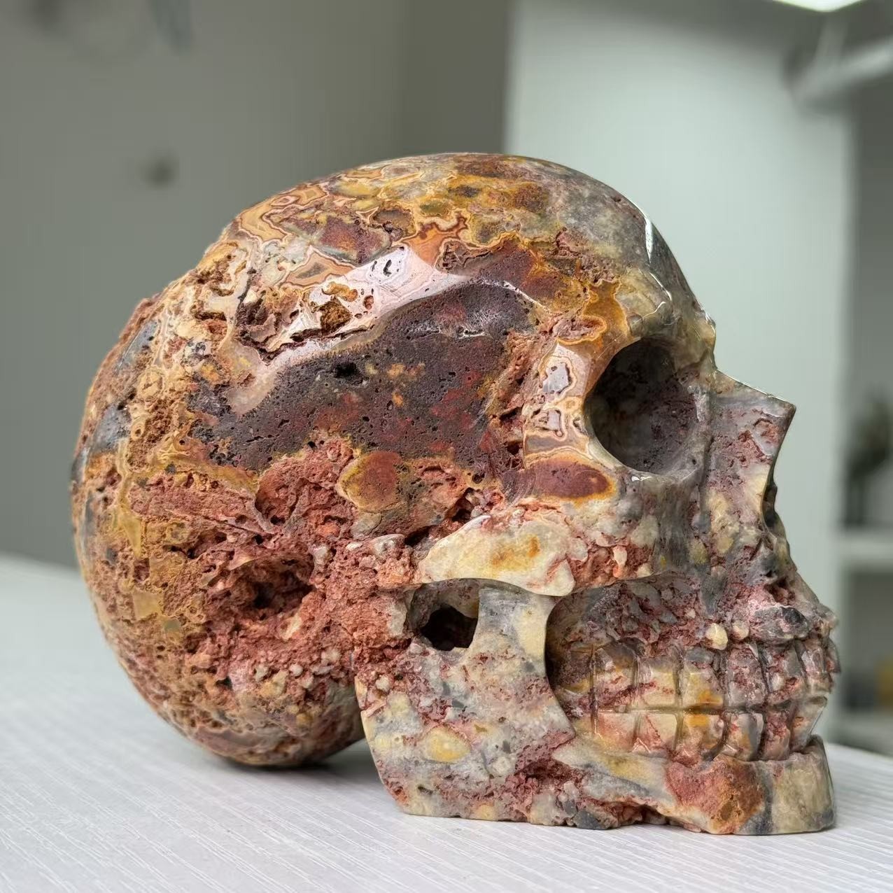 2.4LB A+Hand Carved Natural Crazy Lace Agate Skull Statue Crystal Carving Decor 2.4LB A+Hand Carved Natural Crazy Lace Agate Skull Statue Crystal Carving Decor