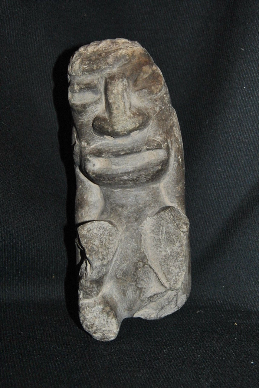 Antique Pre-Columbian Stone Figure Seated Man w/ Hands on Face