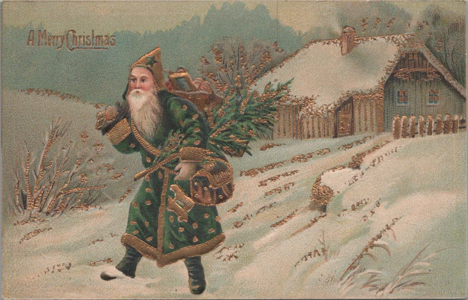 Postcard Merry Christmas Santa Claus Green Robes Postcard Merry Christmas Santa Claus Green Robes