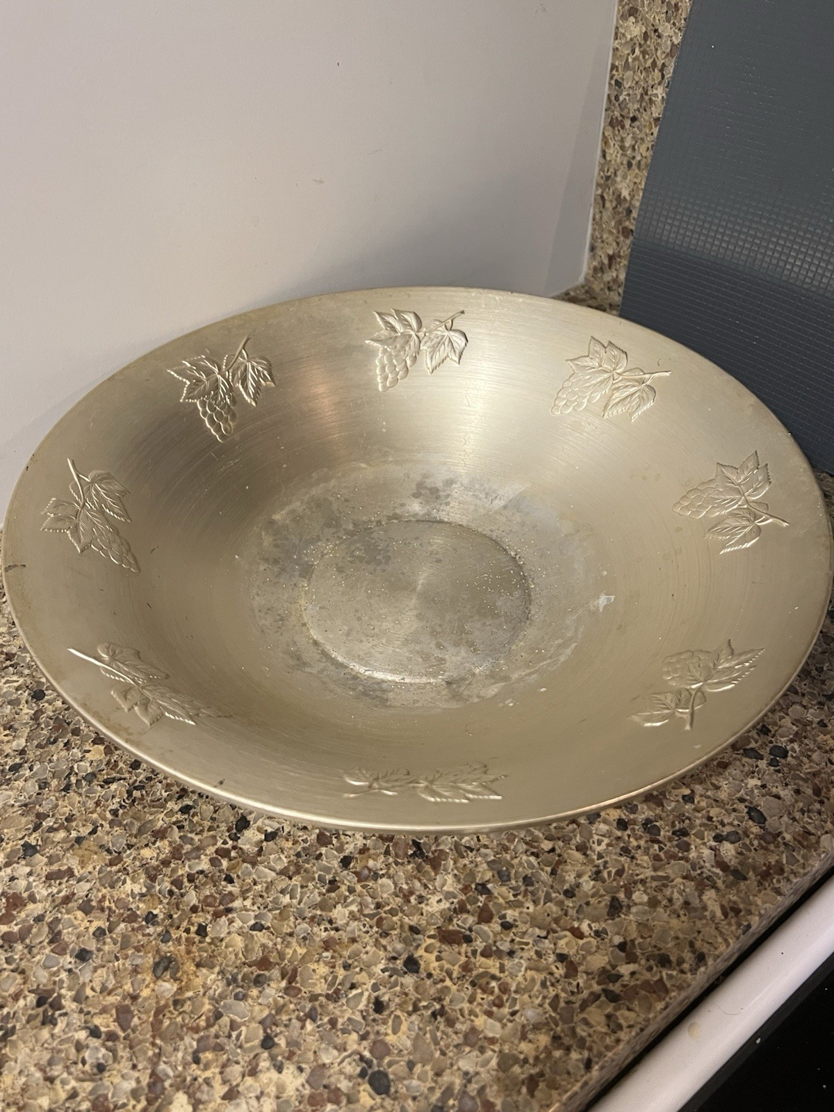 Vintage SaladMaster Round Bowl, Leaf Pattern Etched, Brushed Finish Decor