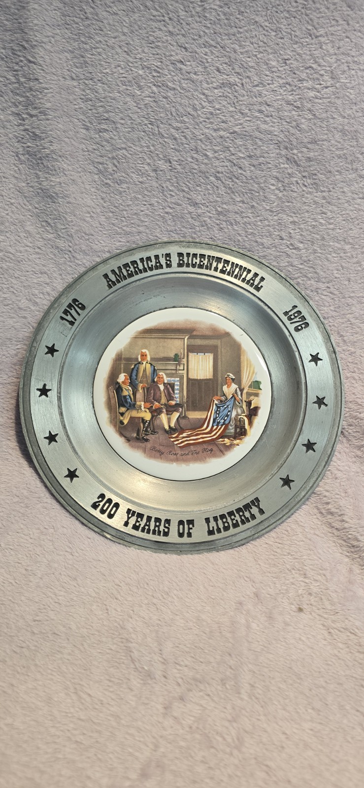 1776 America\'s Bicentennial Pewter Plate, Betty Ross And The Flag