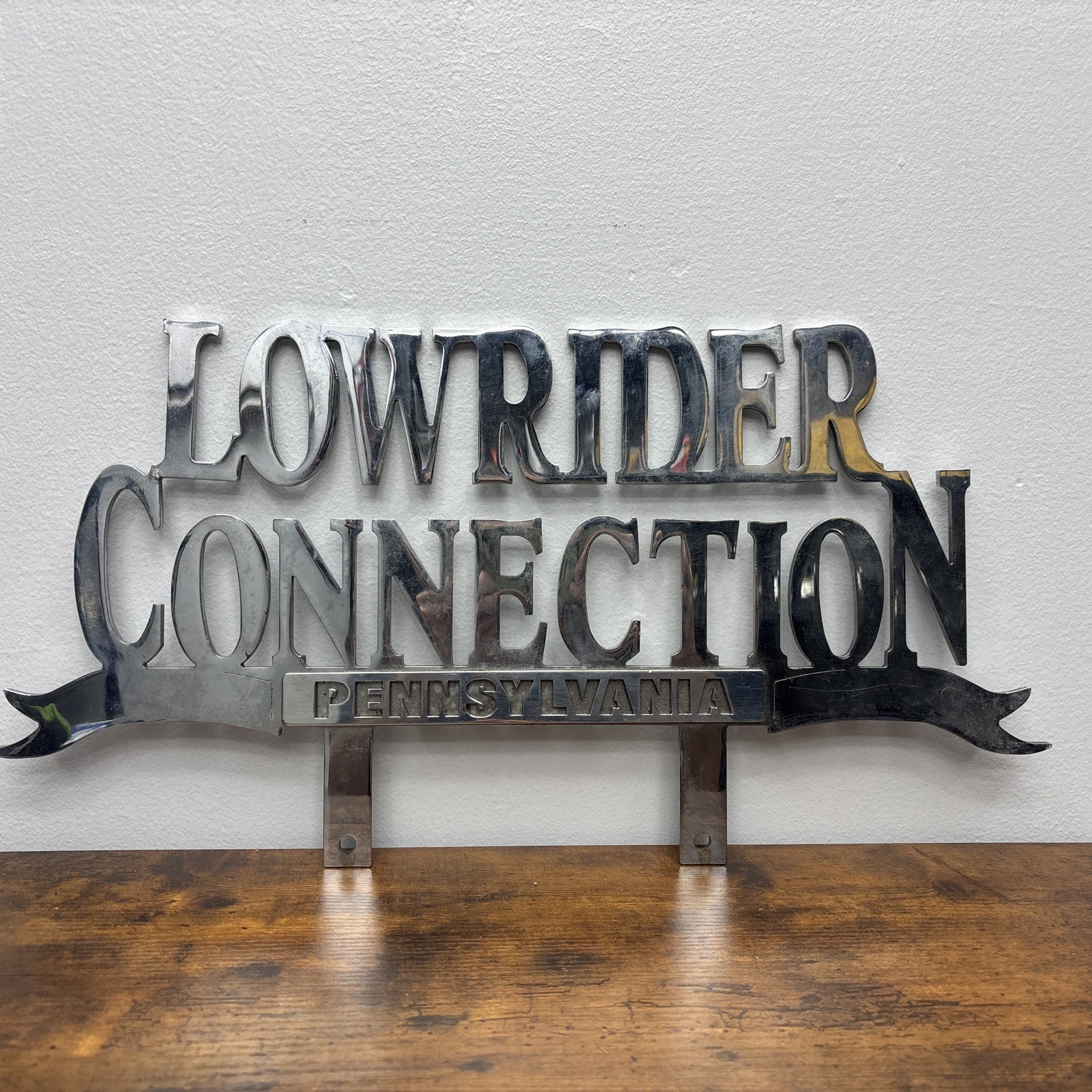 Vintage Chrome 19x8 Lowrider Car Club Plaque - LOWRIDER CONNECTION Pennsylvania