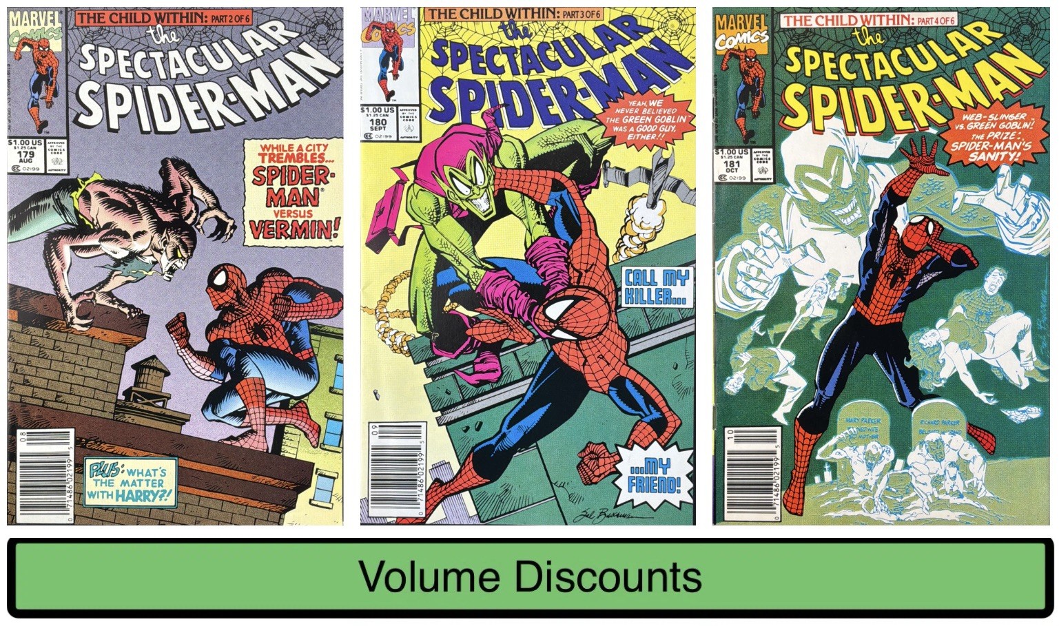 Spectacular Spider-Man #179 180 181 Marvel Comics 1991 3 Issue Lot Green Goblin