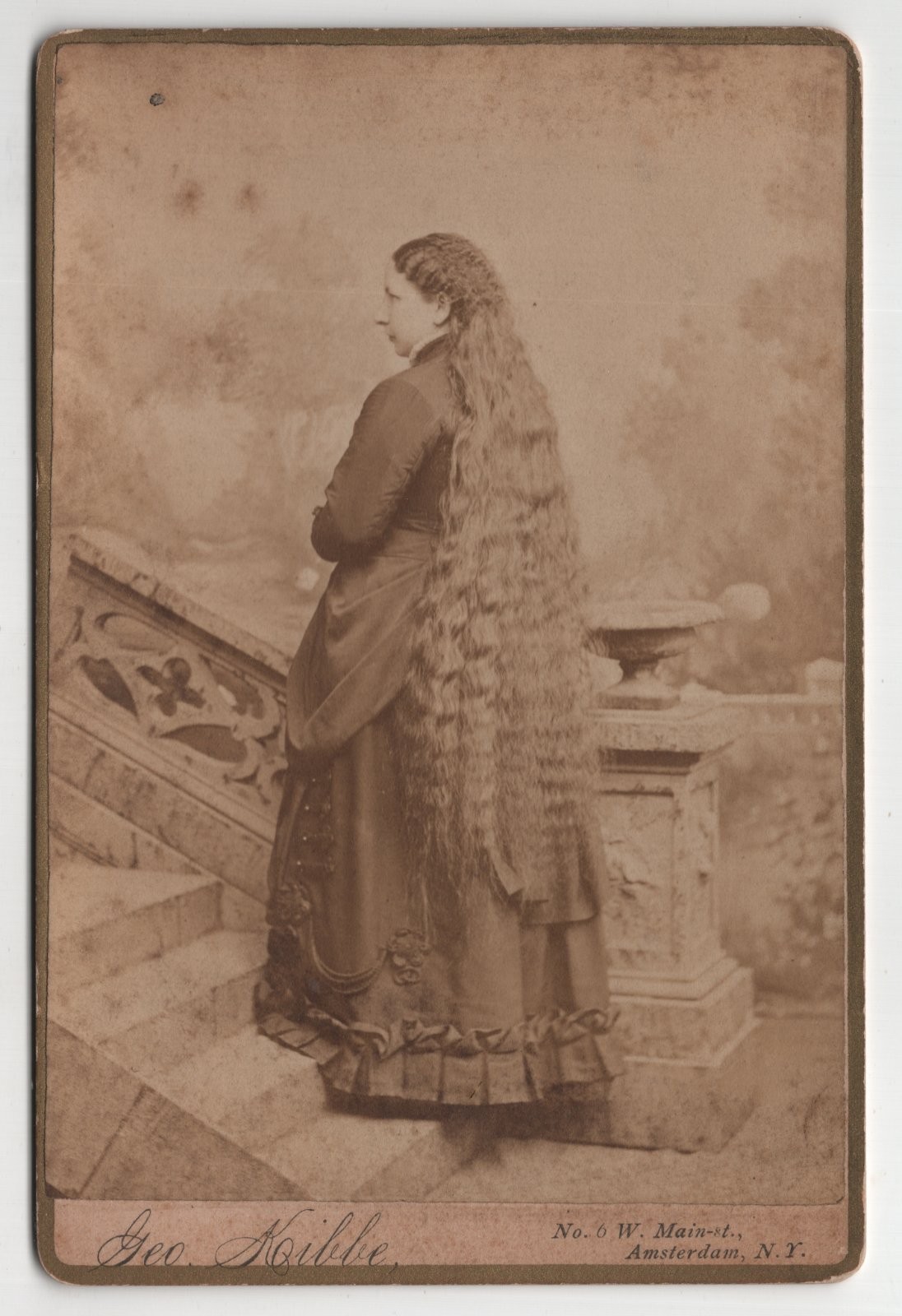 Antique Cabinet Card Geo Knibble Woman Extremely Long Hair Amsterdam NY Antique Cabinet Card Geo Knibble Woman Extremely Long Hair Amsterdam NY