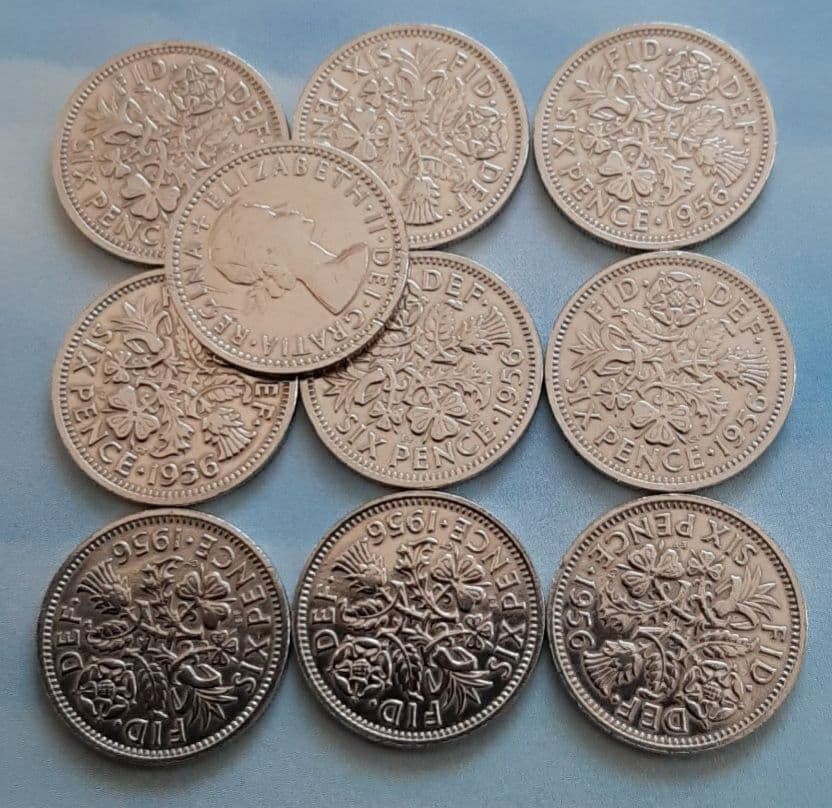 Queen Elizabeth UK 6 Pence Coin Set - Lucky Vintage British Coins, 1947-1967