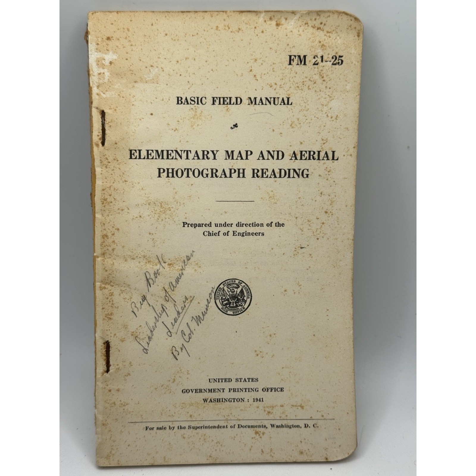 War Dept FM 21-25 Elementary Map and Aerial Photograph Reading 1941 ORIGINAL MAP