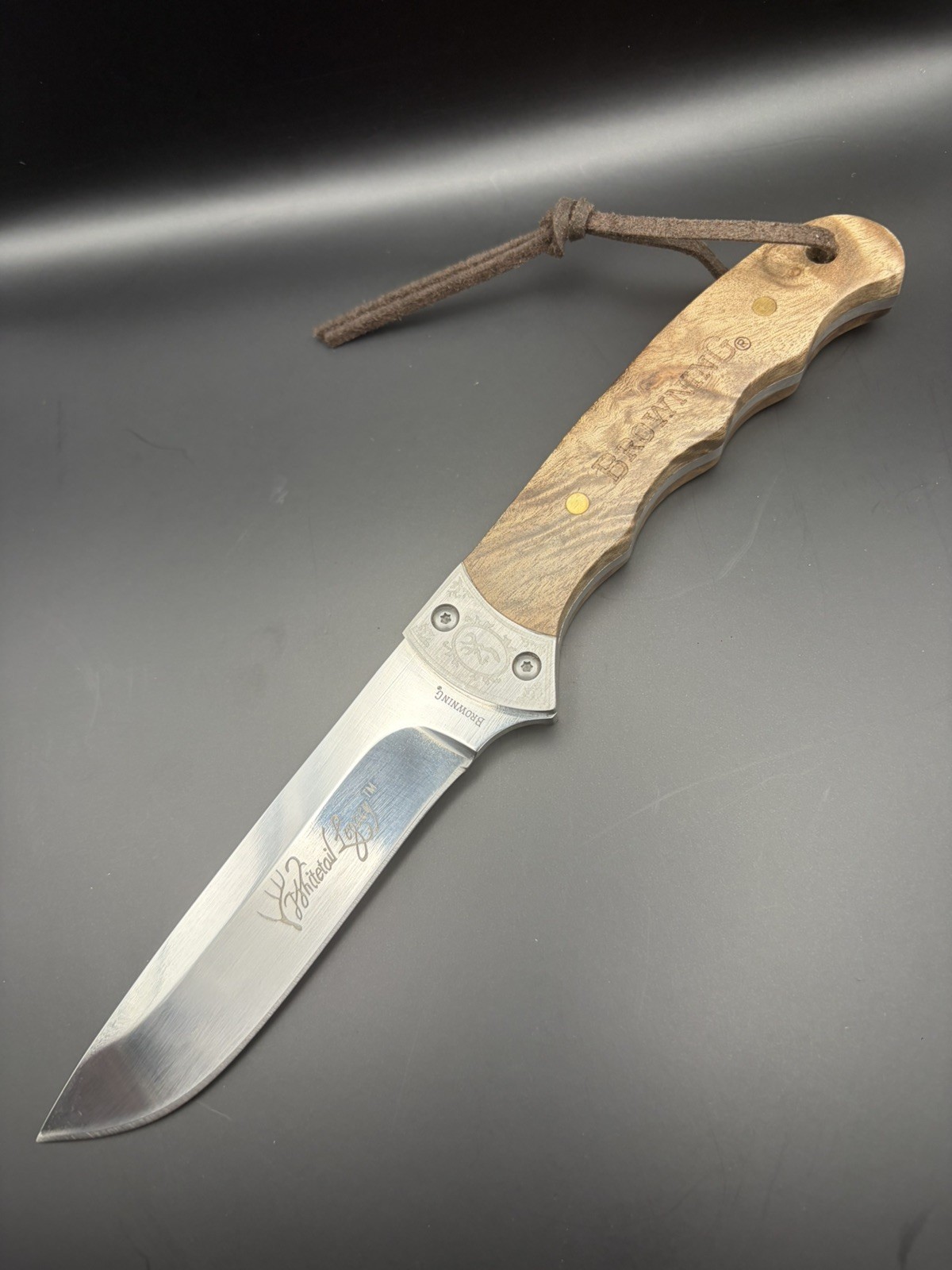 Browning Whitetail Legacy Fixed Blade Knife Burled Wood w/ Sheath, Original Box