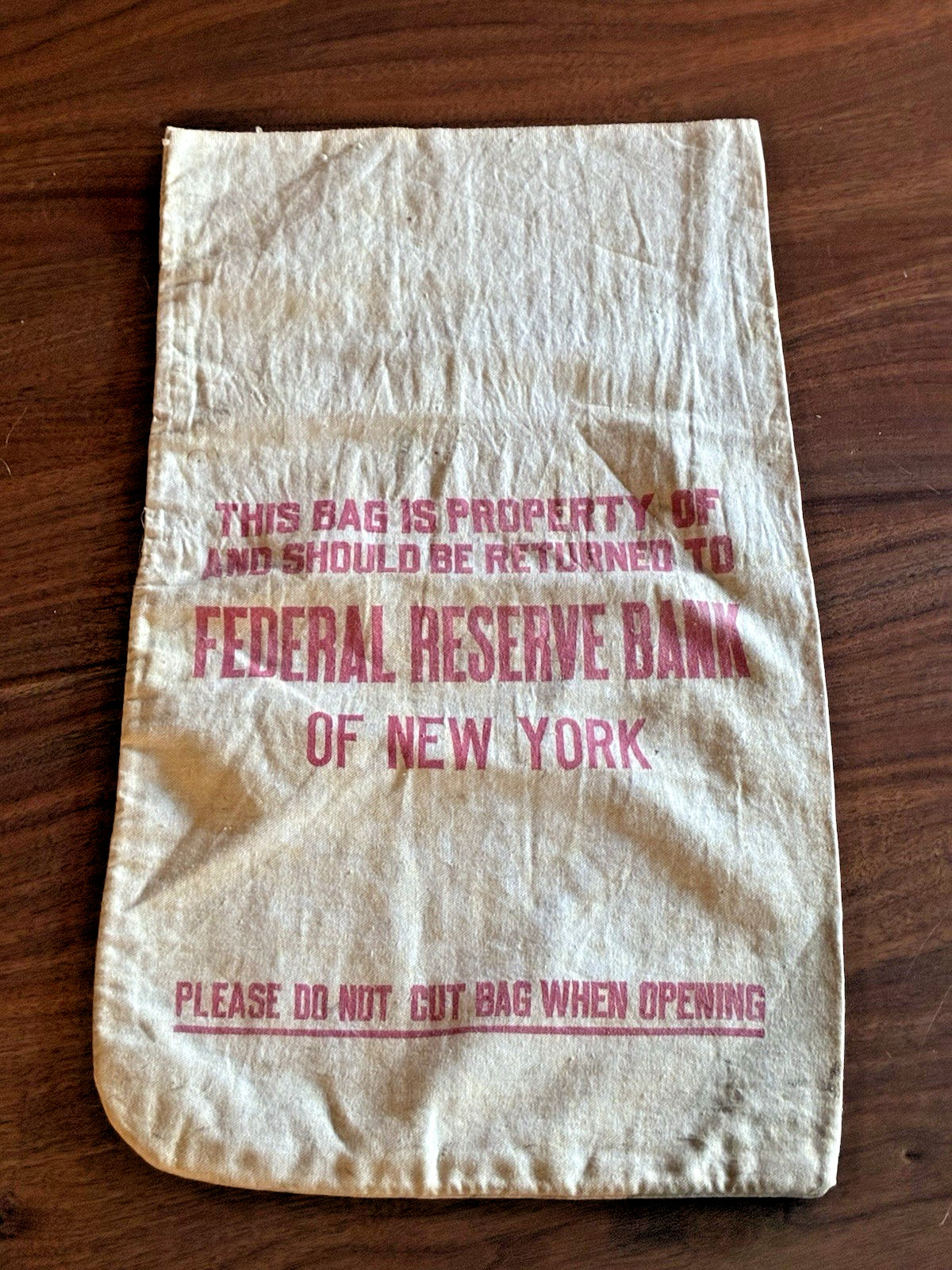 Vintage Federal Reserve Bank of New York Canvas Deposit Bag