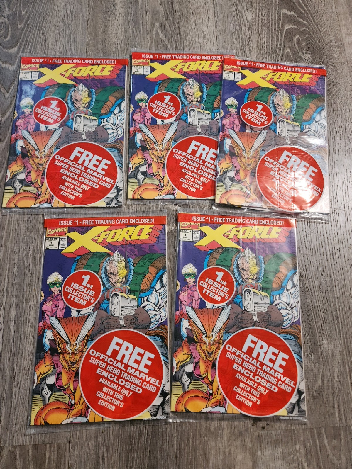 FULL SET 5 Marvel X-Force #1 1991 Collector's Edition Single Issue sealed w/card