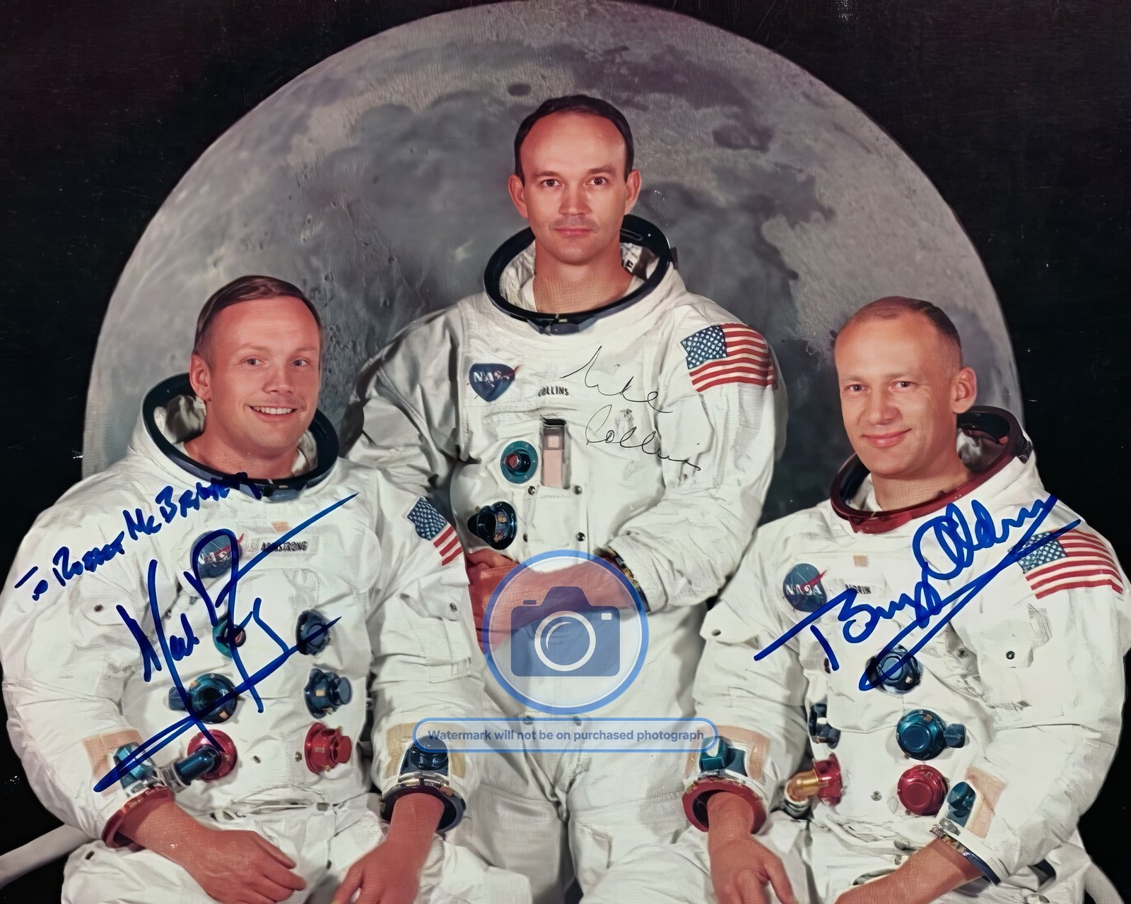 APOLLO 11 CREW BUZZ ALDRIN NEIL ARMSTRONG MICHAEL COLLINS AUTOGRAPHED 8X10 PHOTO