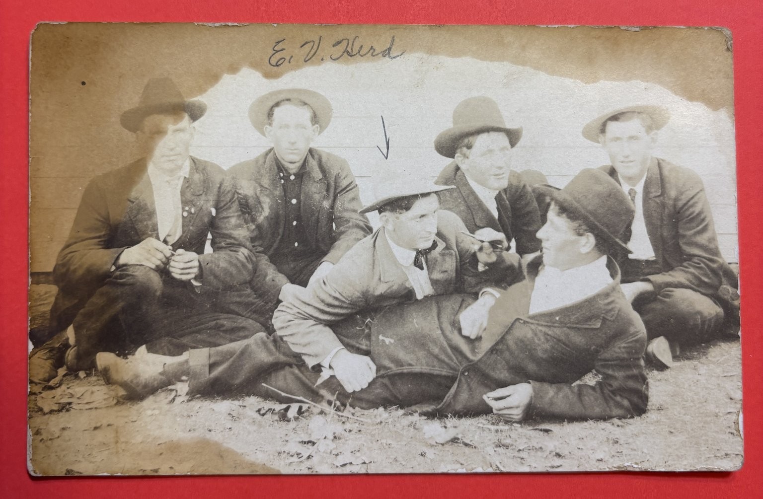 Vintage Real Photo Postcard RPPC Group of 6 Men, E.V. Hird Identified, Hats