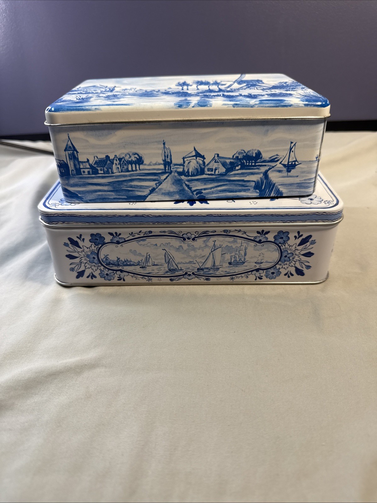 **Vintage Delft Blue & White Storage Tins - Set of 2** **Vintage Delft Blue & White Storage Tins - Set of 2**