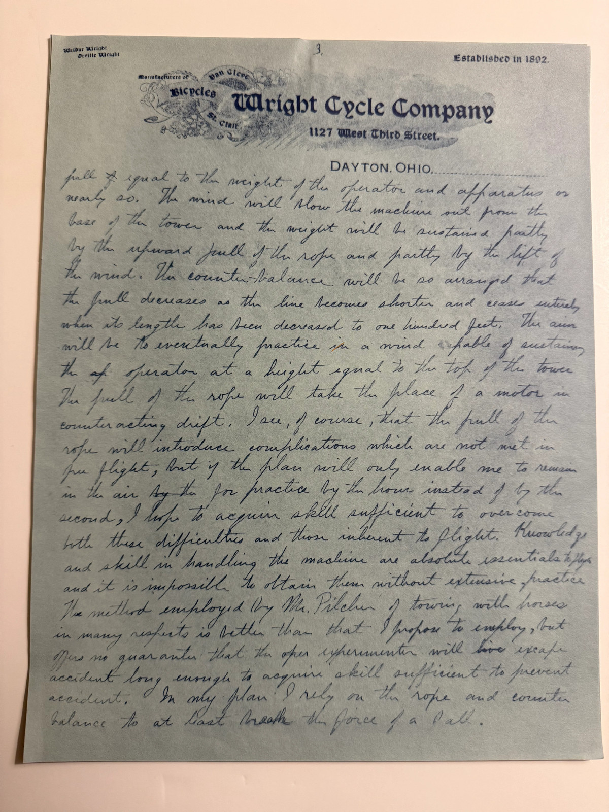 1900 Wilbur Wright’s “Belief That Flight Is Possible” Letter to Octave Chanute