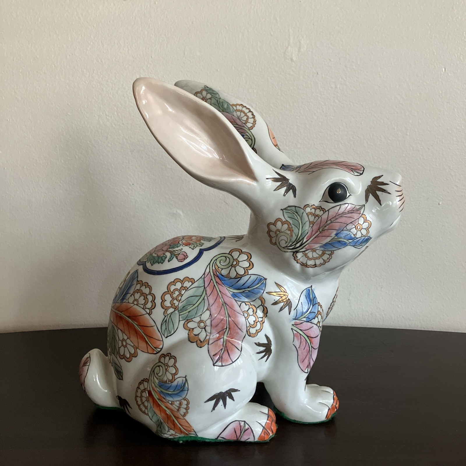 Chinese Porcelain Big Rabbit Figurine Floral Design Marked Qianlong Reign