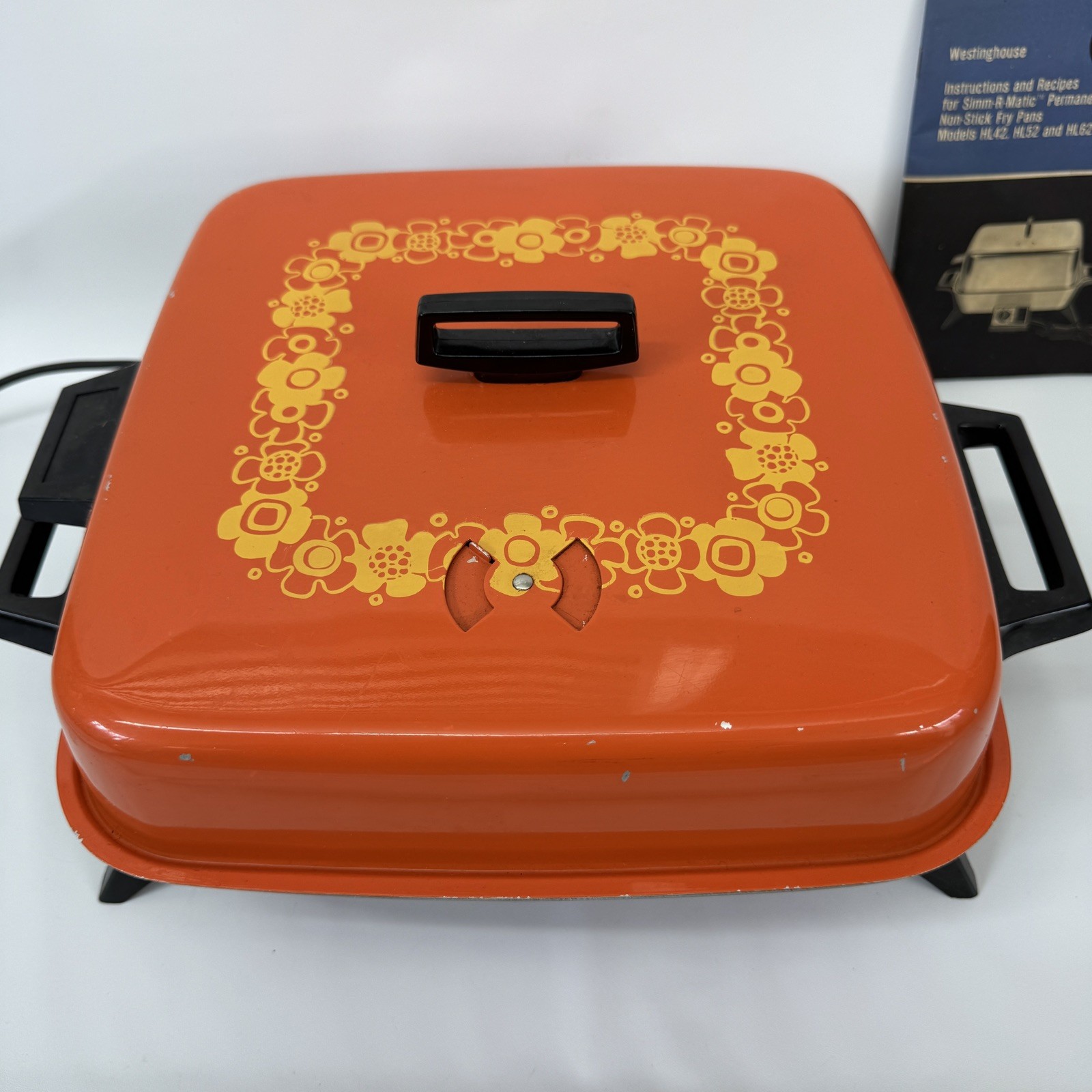 Vintage MCM Westinghouse Simm-R-Matic Non-Stick Fry Pan Electric Skillet Orange 