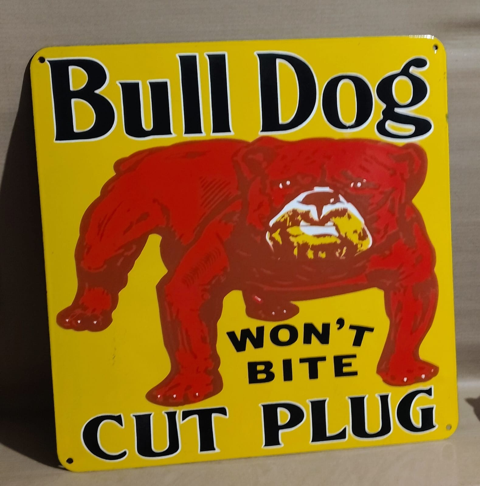 Bull Dog Cut Plug Porcelain Enamel Sign 24 x 24 Inches 1 Sided