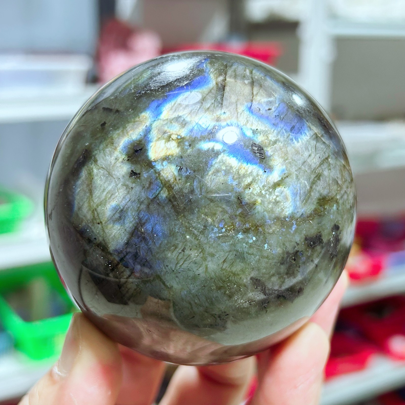 1.5LB Natural labradorit Quartz Sphere Crystal Magic Ball Healing G7723