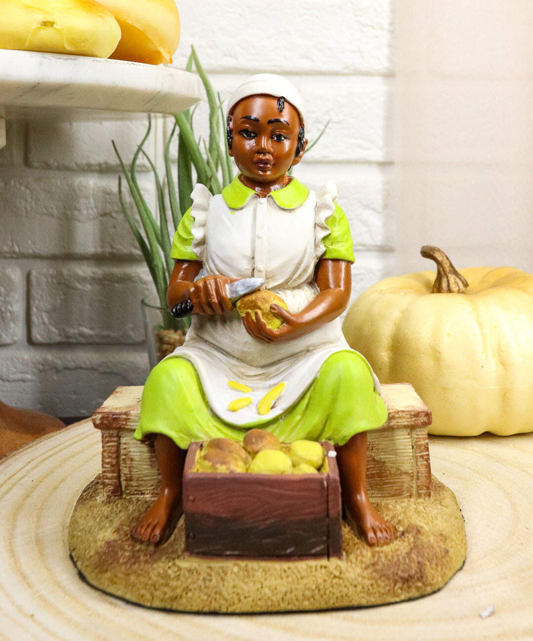 Ebros Vintage American History African American Girl Peeling Potato Statue
