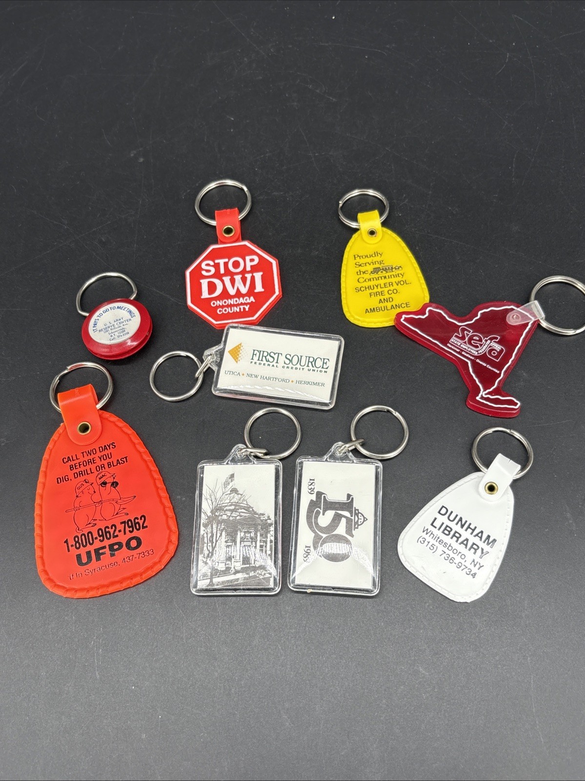 Vintage Advertising Promo Keychains 70s 80s Utica Syracuse Schuyler NY Lot Of 9