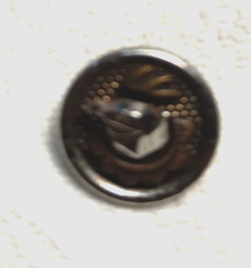 Vintage Antique Metal Picture Button  Steel Rooster Escutcheon set in brass RARE