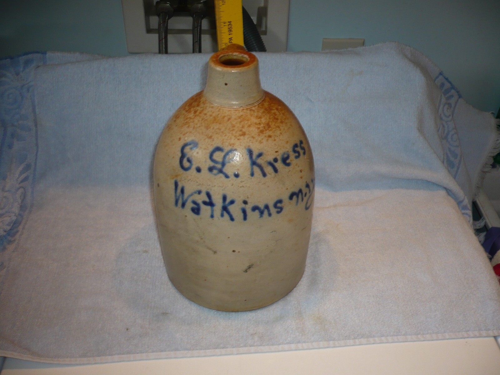 RARE   E.L. KRESS Stoneware  Jug  watkins new york