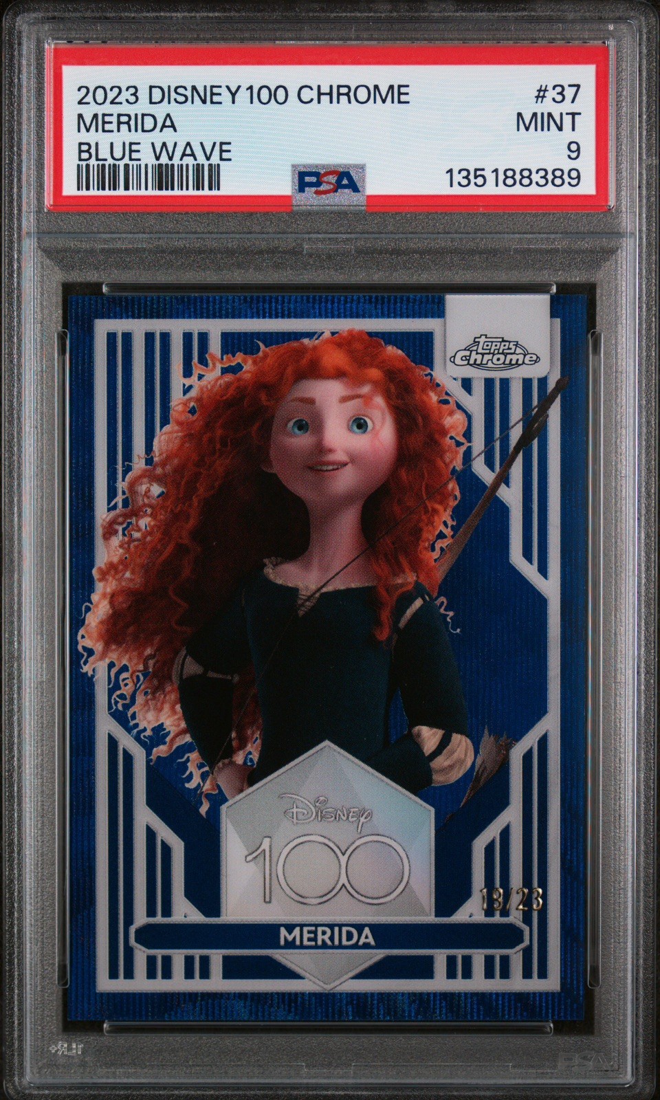 MERIDA 2023 TOPPS CHROME DISNEY 100 Blue Wave Refractor /23 PSA 9 - RARE