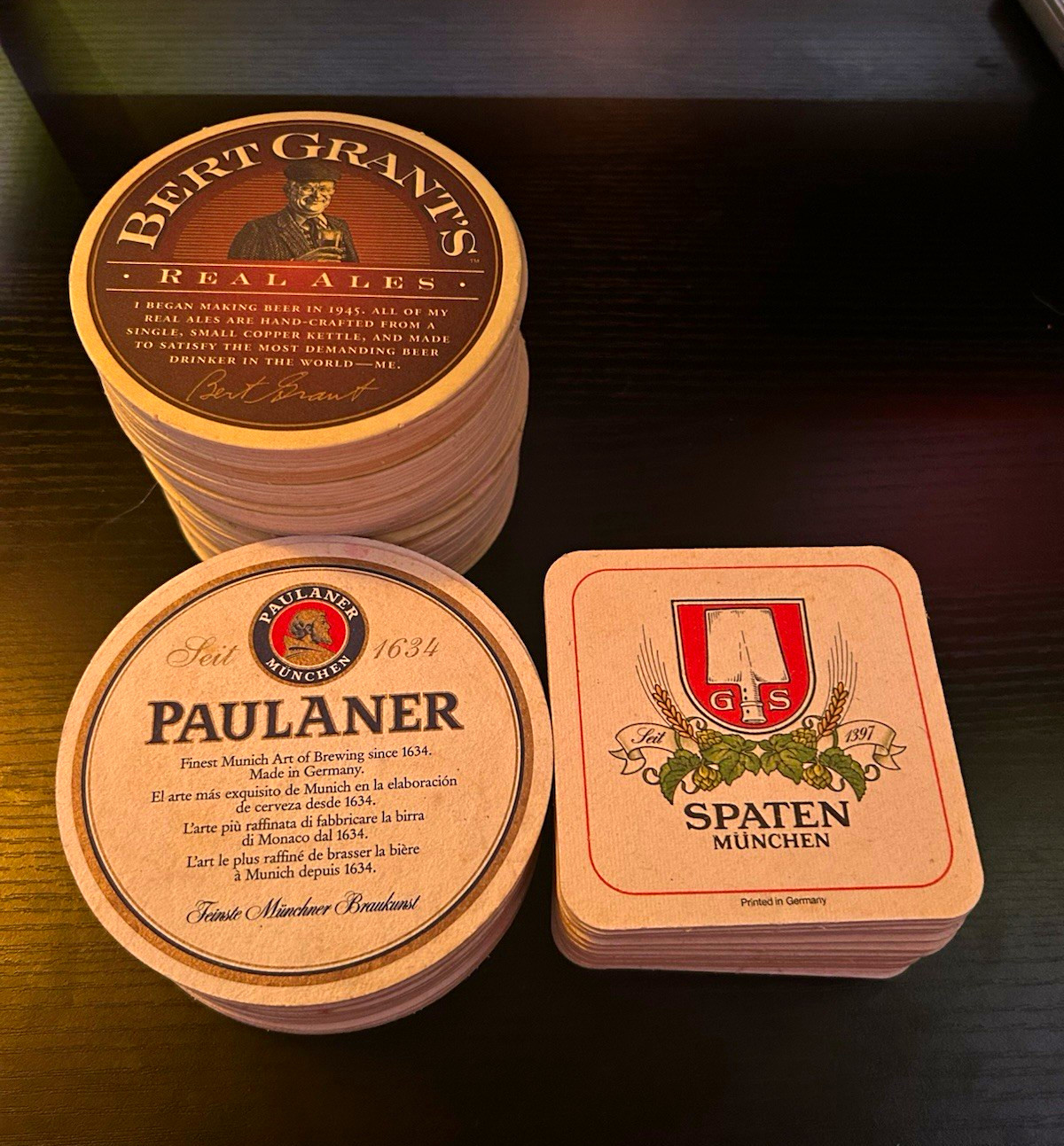 Vintage Bar Coaster Lot Spaten München-22 Paulaner München-29 Bert Grant’s-56