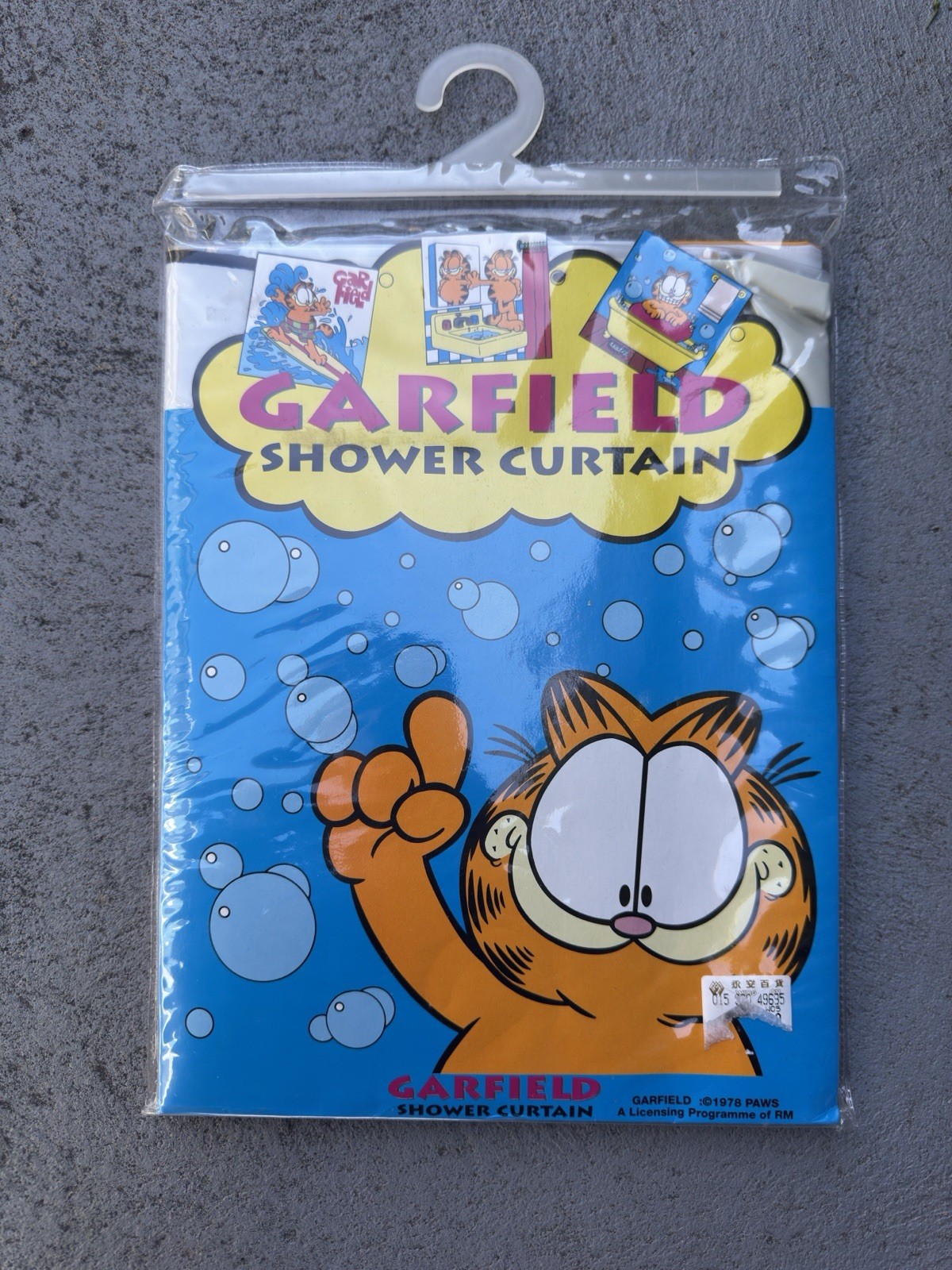 Vintage Garfield Shower Curtain Rare Collectable Hong Kong New Old Stock Paws