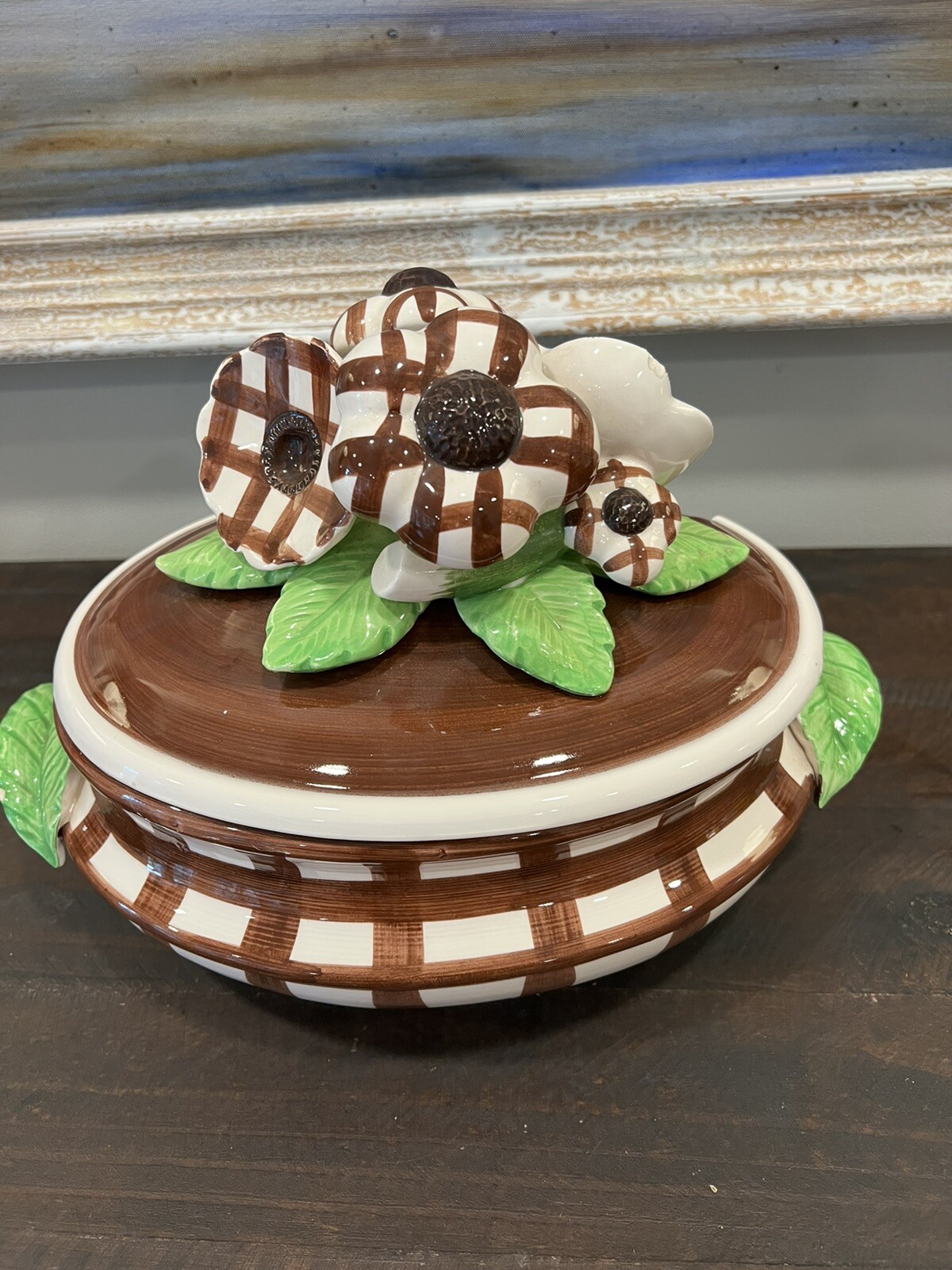 Vintage MCM Seymour MANN Brown Check Mushroom Large Soup Tureen (minor Chips)