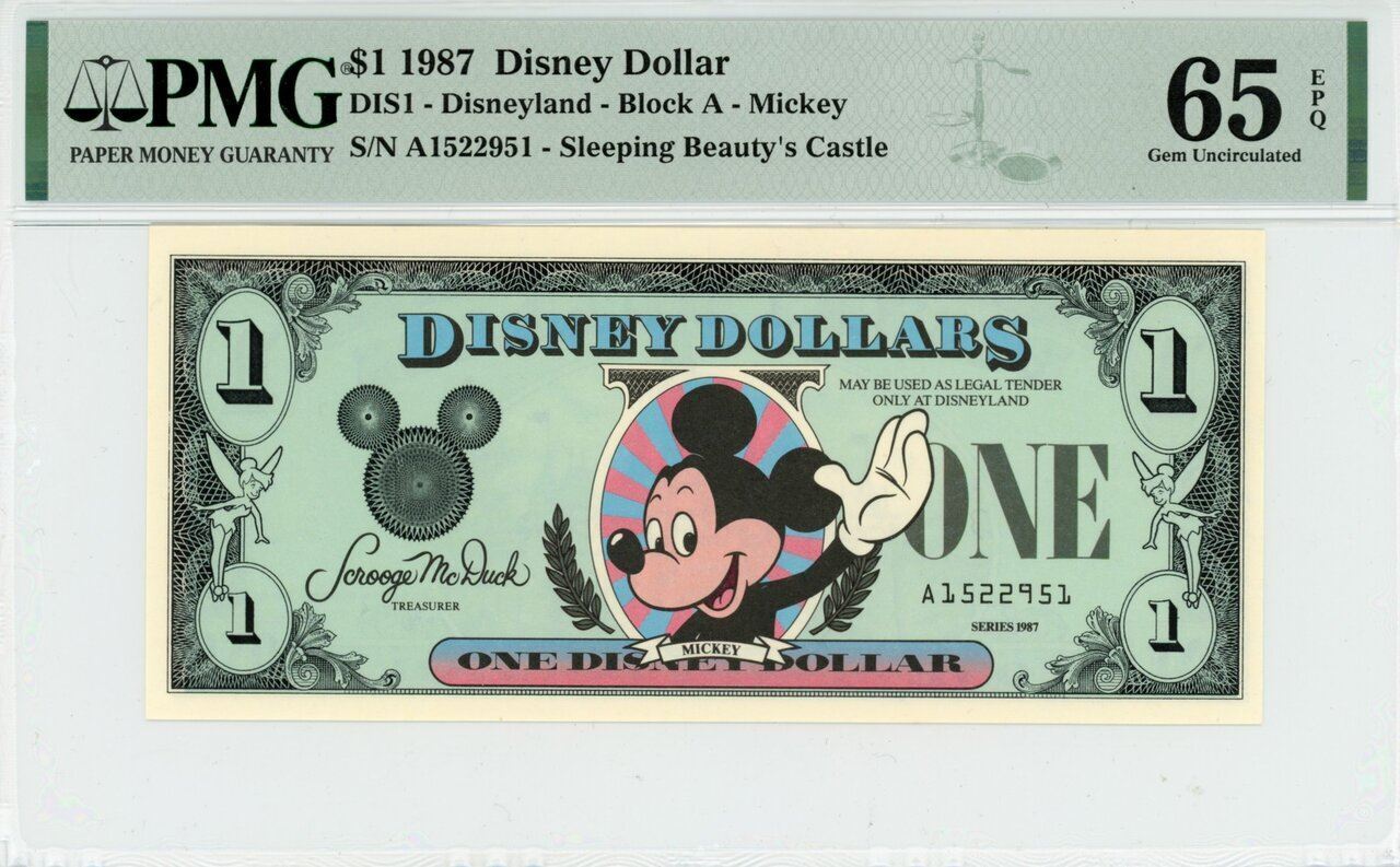 1987 $1 Disney Dollar Mickey PMG 65 EPQ (DIS1)