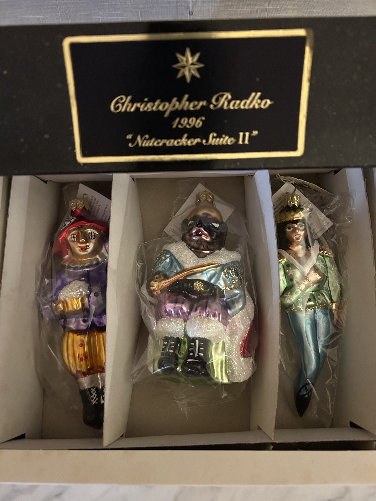 Christopher Radko 1996 Nutcracker Suite II Glass Ornaments, Original Box & Bags