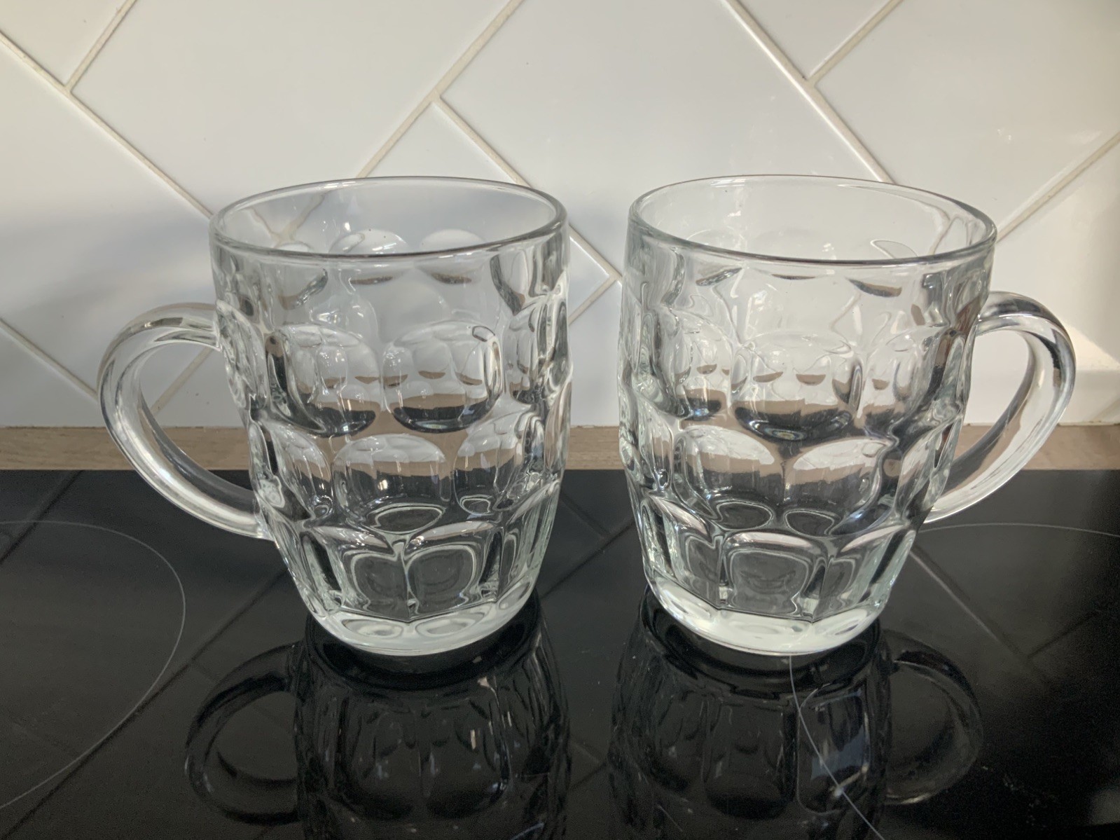 2 x. Vintage (France) Dimpled Glass Pint Beer Tankards Great Condition Bar Pub 