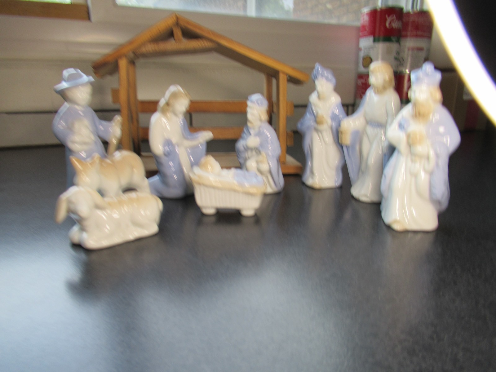 Vintage Lefton 1987 Blue & White Nativity Set In Original Box 9 Pieces