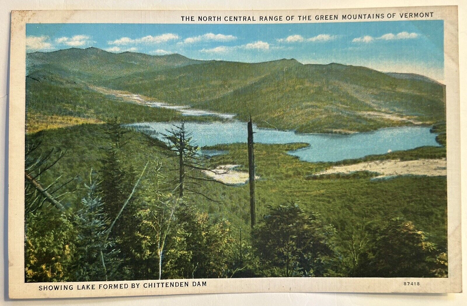 Green Mountains. Chittenden Dam. Lake. Vermont Postcard. VT