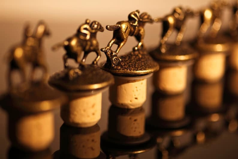 Blanton\'s Bourbon Complete Set of 8 Bottle Stoppers (bronze color)
