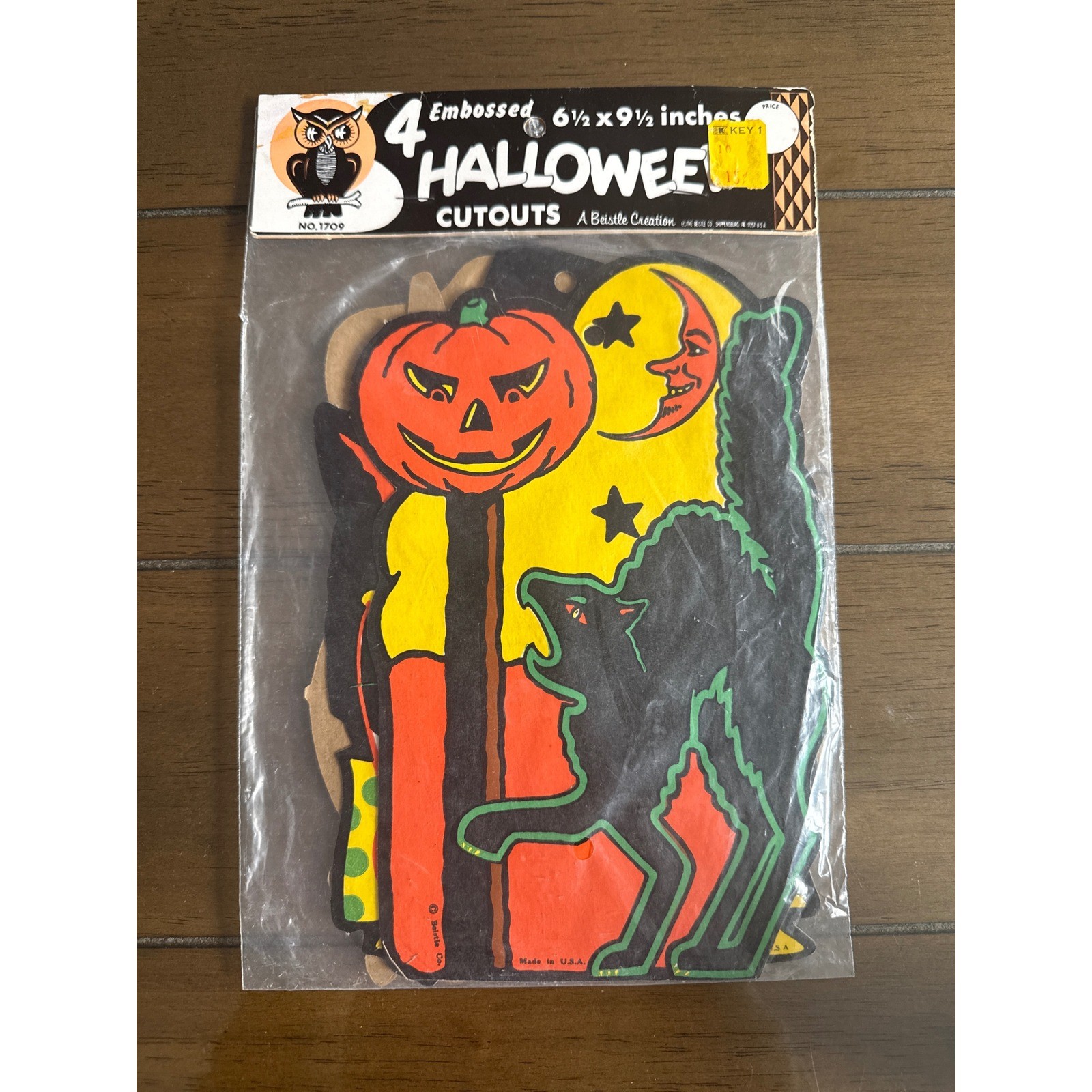 Vintage Sealed Beistle Cutouts Orange Halloween Embossed Cat Pumpkin 50s/60s