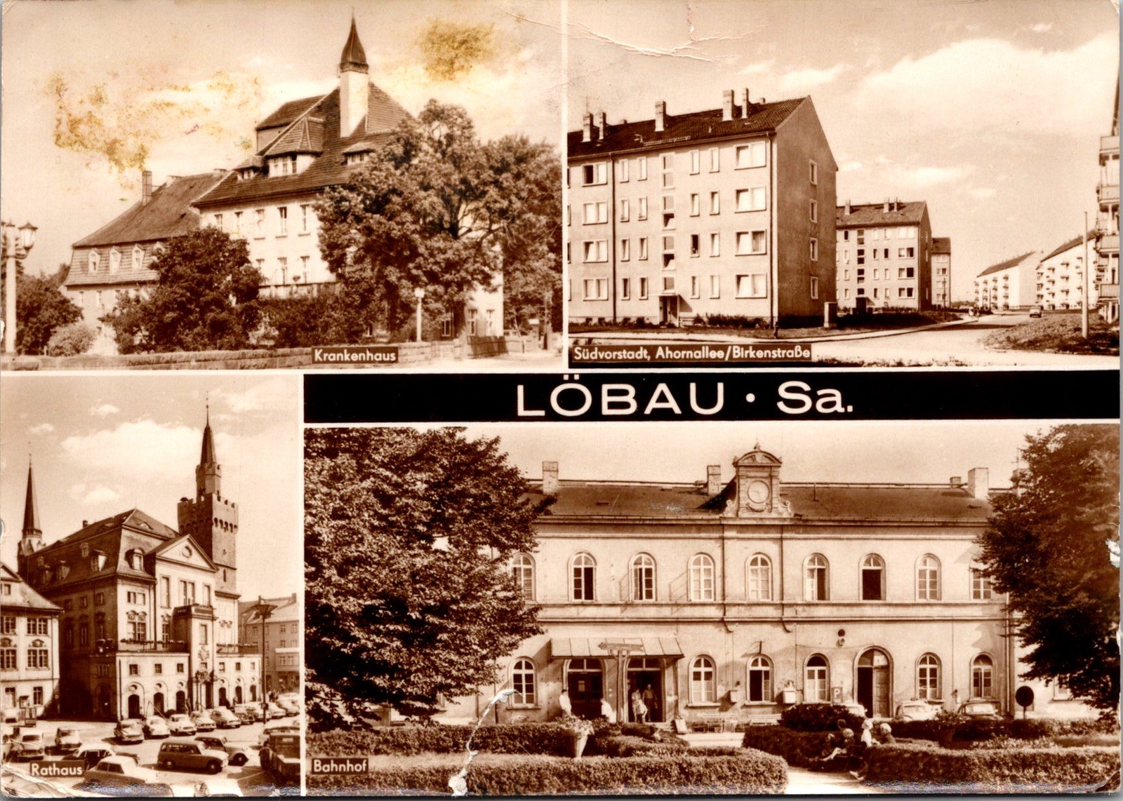 Views Löbau Germany Including Krankenhaus Rathaus Stamp Real Photo RPPC Postcard