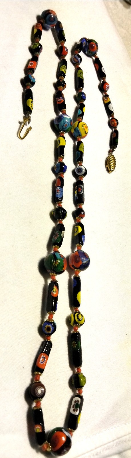 Vintage Venetian Millefiori Glass Beads Beaded Necklace