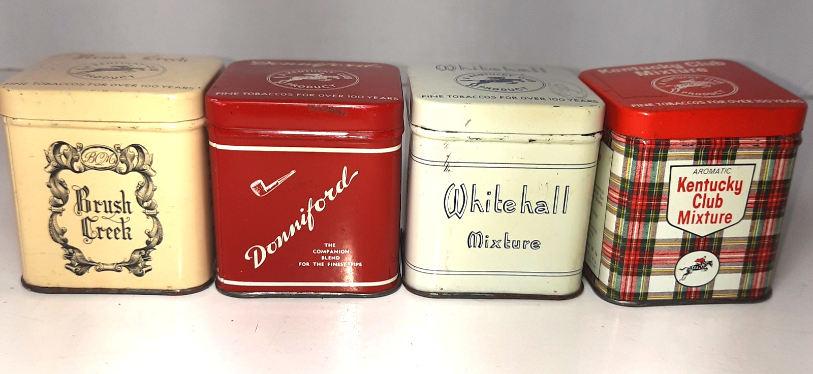 4 Kentucky Club 1oz. Tobacco Tins:Donniford, Whitehall, Brush Creek, KC Mixture