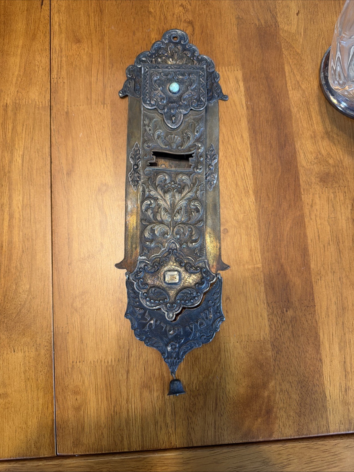 Antique Handmade European Silver Monumental Mezuzah Case Hinged Lid With Bell