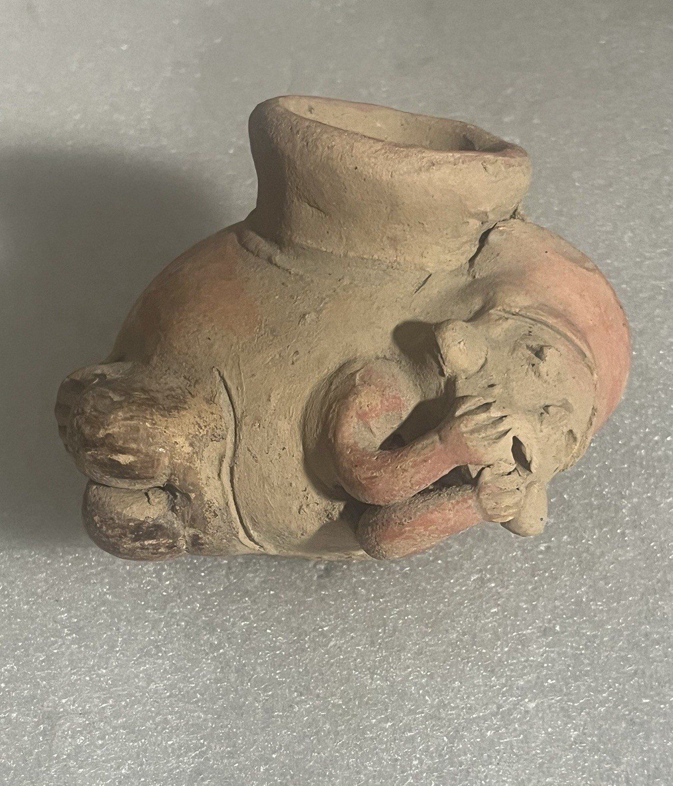 Vtg Pre-Columbian Style Terracotta Moche Shaman Effigy Vessel Folk Art