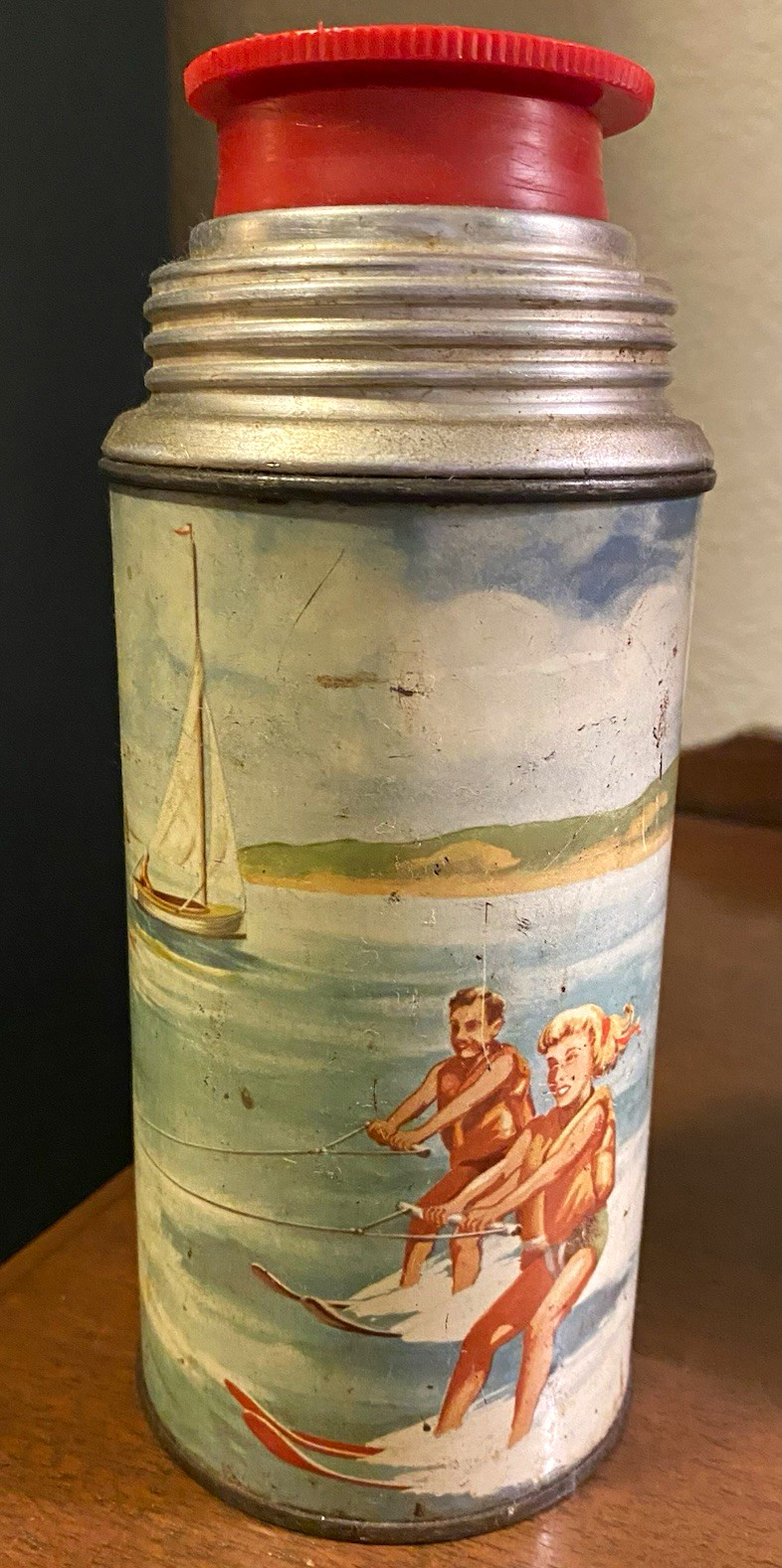 Rare Vintage 1960’s Thermos Metal Bottle Waterski 