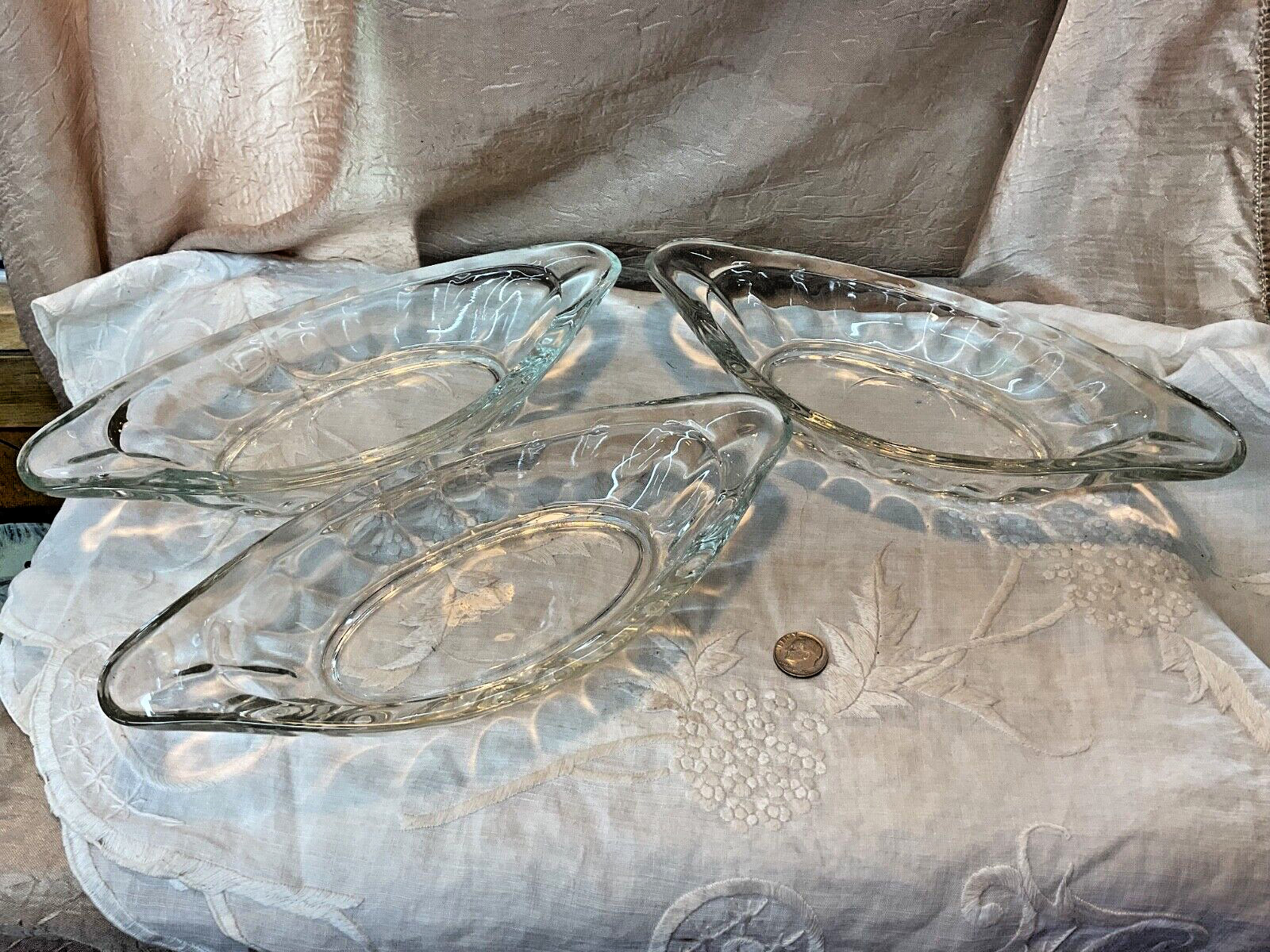 3 Awesome Vintage Heavy Glass Oblong Banana Split/Sundae Ice Cream Dishes