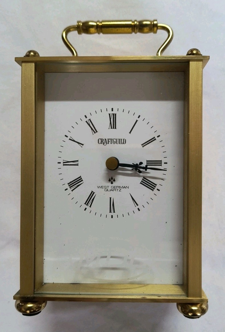 Vintage Du Chateau French Carriage Clock Brass Case Beveled Glass MDL CRAFTGUILD