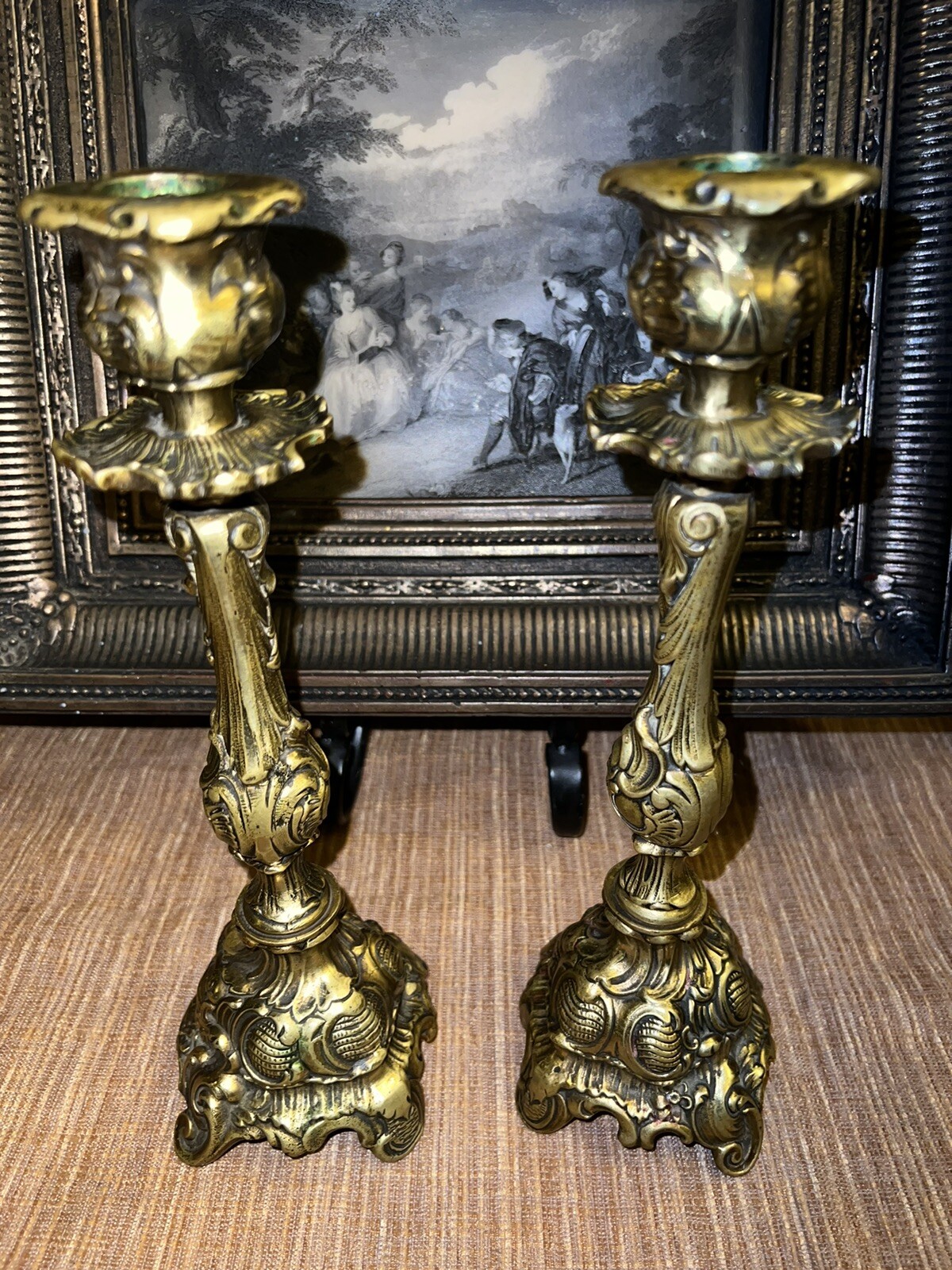 Pair of Beautiful Ornate Baroque Brass Church Altar Candlesticks