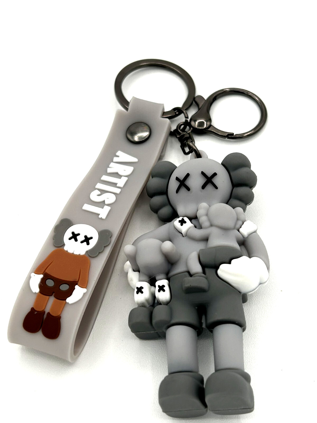 3D KAWS Keychain (Grey Carrying) Figure Keyring and Hand Strap Bag Charm Pendant