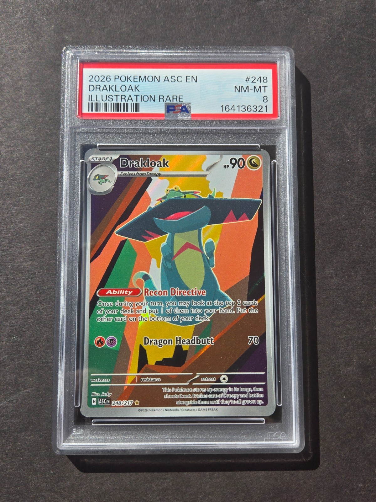 PSA 8 DRAKLOAK 248/217 - ME: ASCENDED HEROES EN ILLUSTRATION RARE - NM/MINT PSA 8 DRAKLOAK 248/217 - ME: ASCENDED HEROES EN ILLUSTRATION RARE - NM/MINT